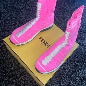 Pink fendi high top sneakers